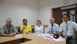 Meeting at the Town Hall in Calarasi, June 2014. From left Igor, Frank, Alexandra, and Mayor Nicolae Melnic.