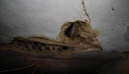 Water damage from leaky roofs, crooked walls, which are provisionally supported; mold, large cracks in the masonry and damp walls are found in most of the apartments and houses.